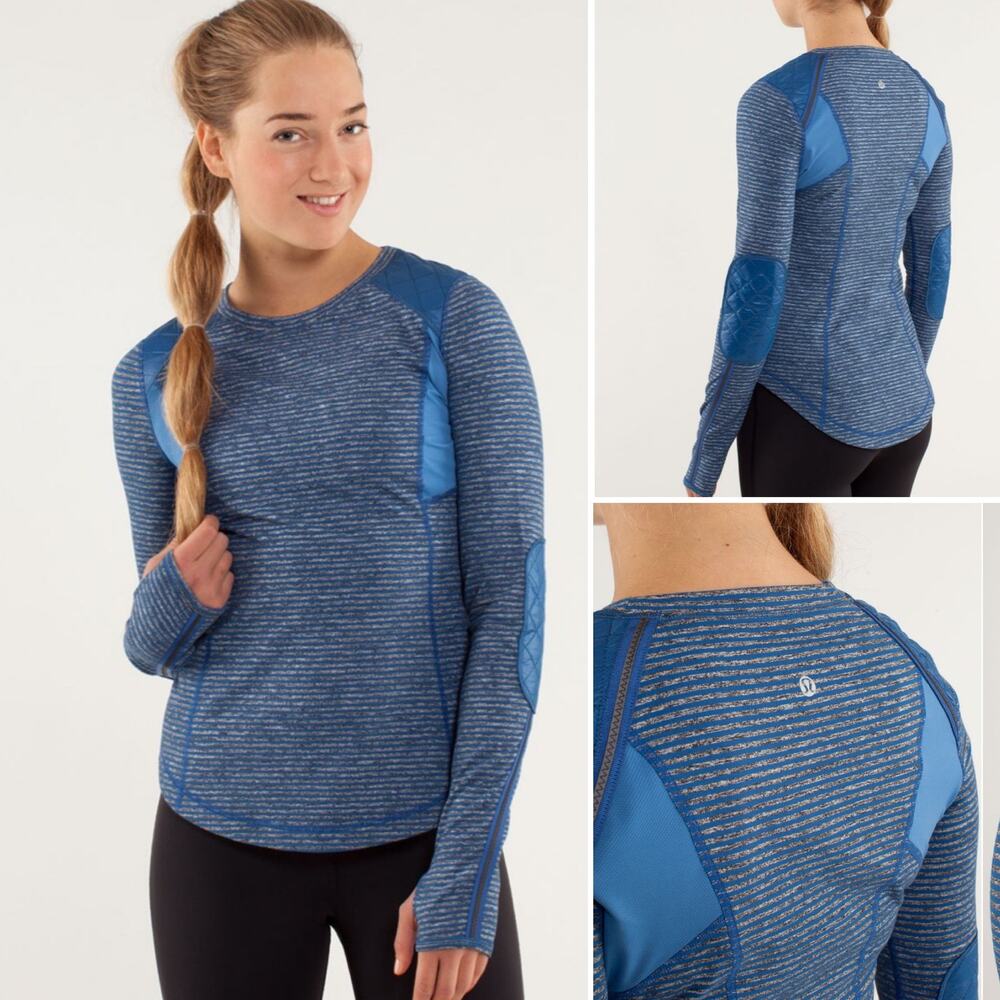 Lululemon Run Slope Stripe Limitless Blue Ice Queen Long Sleeve Shirt Size 4